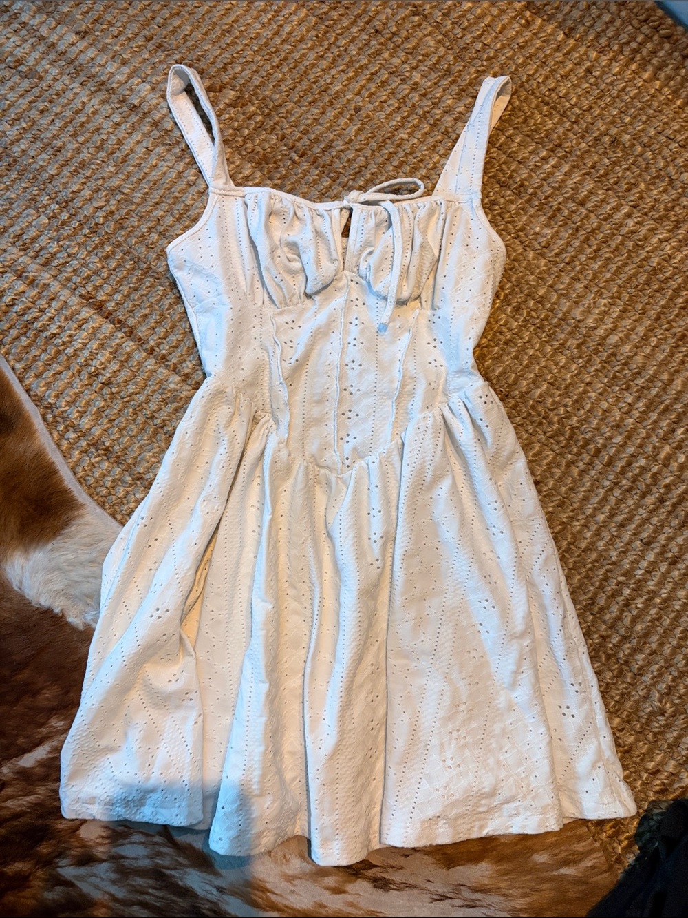 Zara White Eyelet Tie-Front Mini Dress